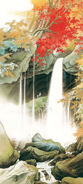 有名作家の掛け軸 川合玉堂作 日光裏見滝【本格ミニ掛軸】ミニサイズ