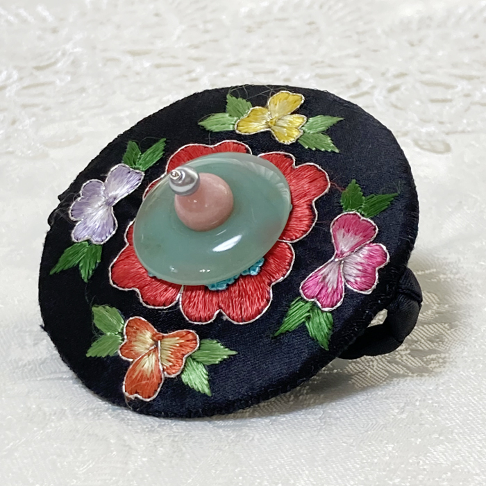 韓国 髪飾り 総手刺繍シルクペッシテンギ すみれ黒 高級ペッシテンギ