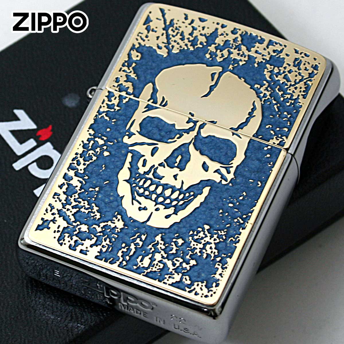 Zippo ジッポー スカル ドクロ 骸骨 Skull ブルー ＃200 ゴールド