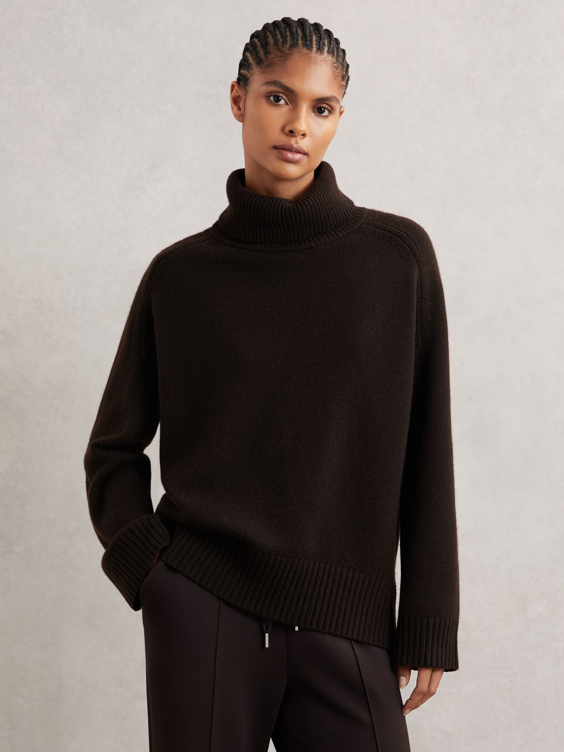 Buy Reiss Chocolate Brown Brooklyn Wool-Cashmere Roll-Neck Jumper