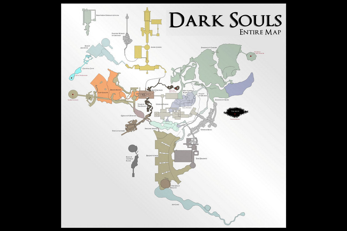 Poster - Dark Souls Map Poster Lordran Region Print Dark Fantasy