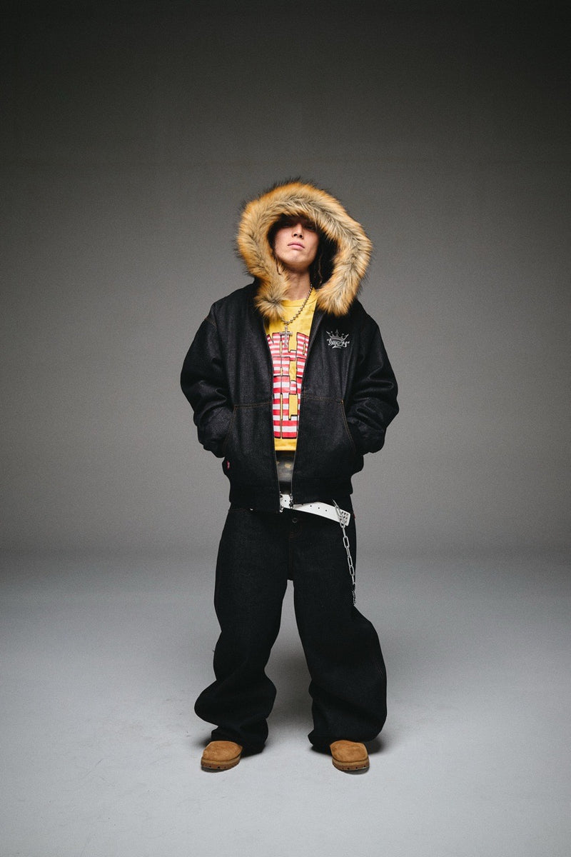 King Logo Slub Denim Far Zip Hoodie – YZ