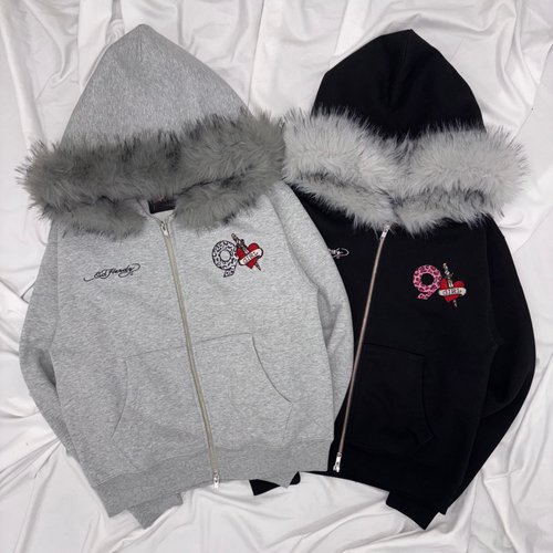 Ed Hardy 90 Logo Fur Zip Hoodie – YZ