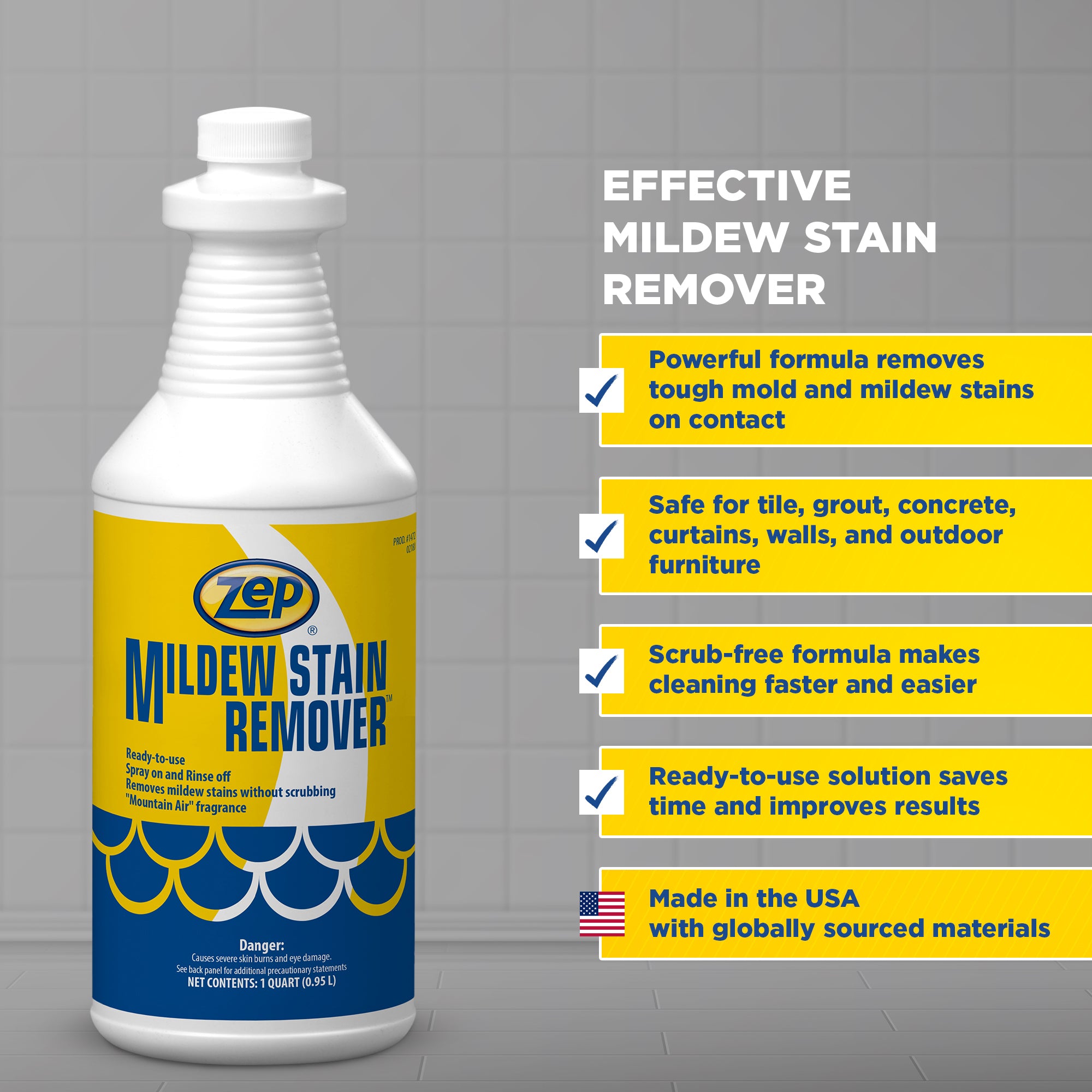 Zep Mildew Stain Remover – Ready-to-Use Mold Stain Remover – 32 oz