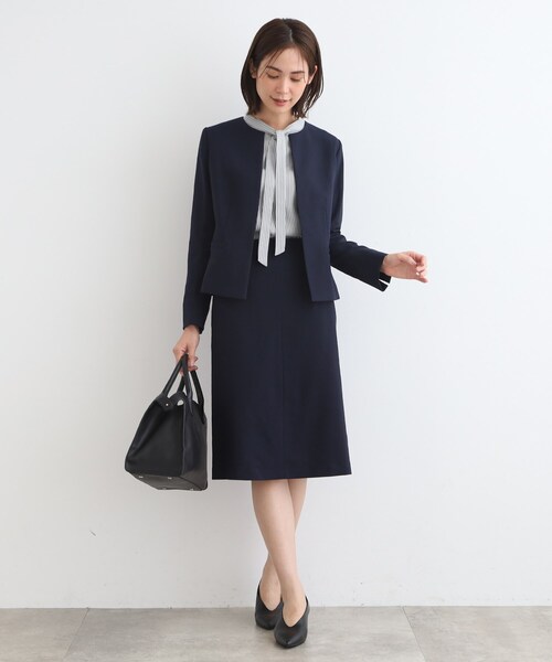 大きいサイズ】【44】INDIVI ノーカラー パンツスーツセットアップ