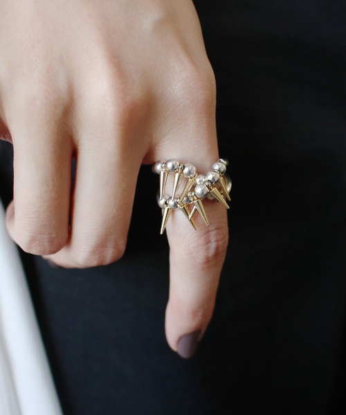 e.m.（イーエム） 指輪 リング スタッズ×ボールチェーン2連リング