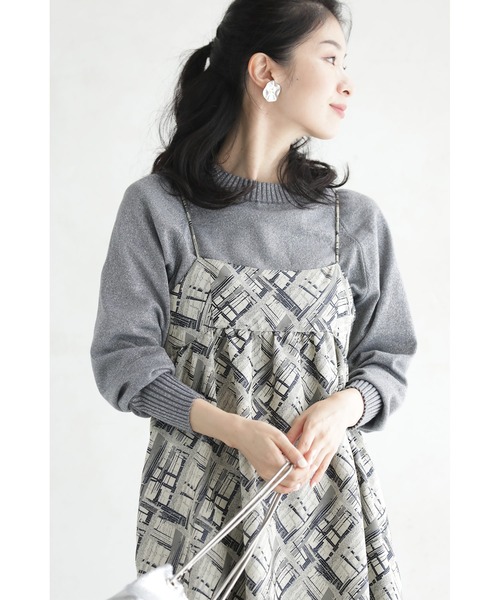 cawaii ニット セーター 華やぐ煌めきラメ クルーネックニット Back to