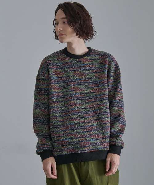 Revo. セーター ニット ミックスカラーボーダー クルーネック メンズ