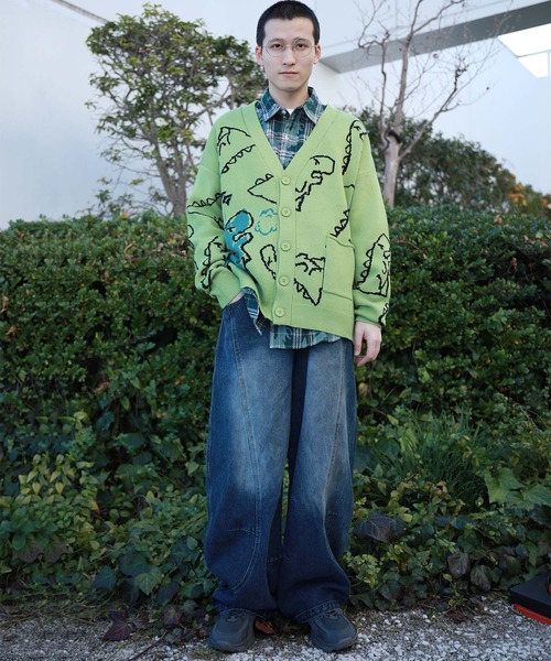 カーディガン 「HOOK」落書き恐竜イラスト メンズ レディース