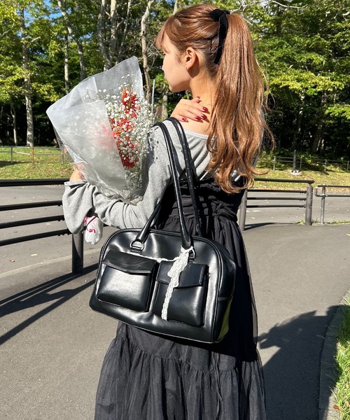 napinna maison ボストンバッグ ダブルポケットスクエアトートバッグ