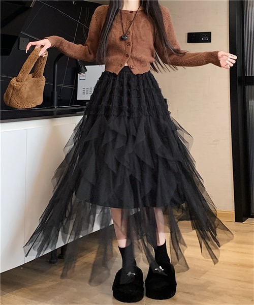 FREE STYLISTS スカート イレヘムフリルロングチュールスカート