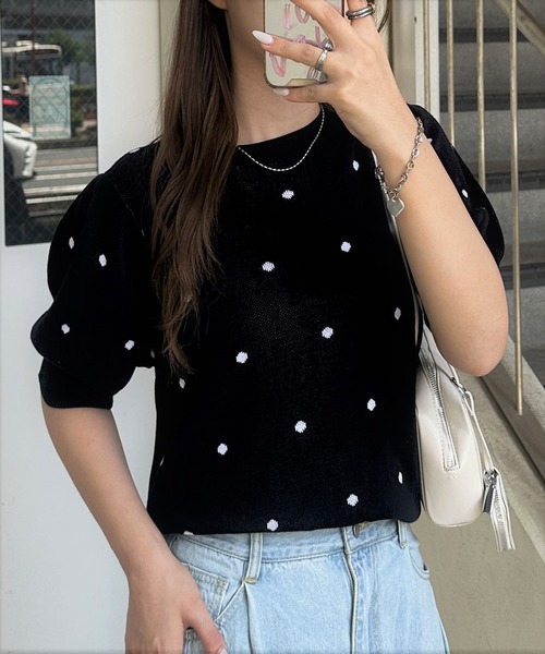 GeeRA（ジーラ） ニット セーター 夏 にぴったり。ドット柄ジャガード