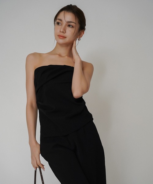 KINO THE KEI チューブトップ ベアトップ タック ドレープ サテン ベア