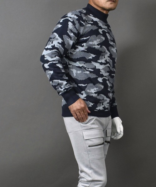 COMONGOLF（コモンゴルフ） ゴルフ ニット素材 迷彩 柄 モックネック