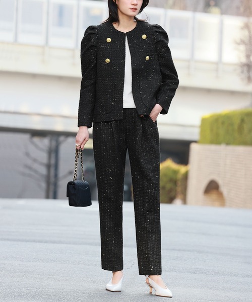 ELFRANK ジャケット ノーカラージャケット パワーショルダーノーカラー