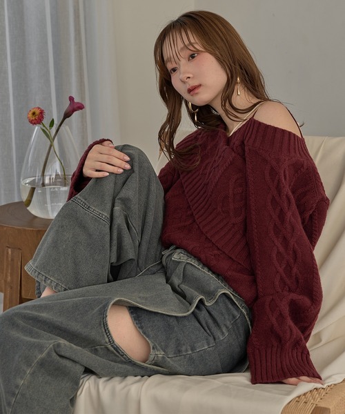 mideal（マイディール） ニット セーター one shoulder cable knit