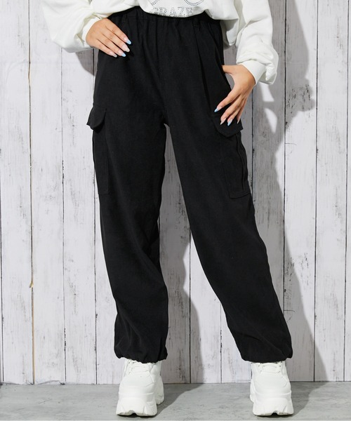 カーゴパンツ 「おばけ刺繍×カーゴ」レディース カルゼパンツ ウエスト