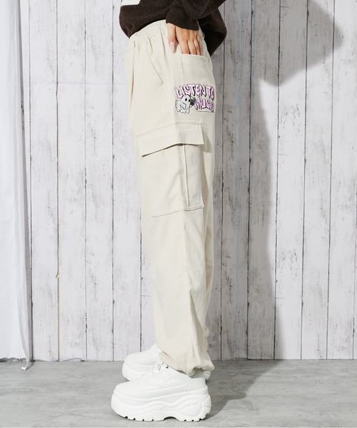 カーゴパンツ 「おばけ刺繍×カーゴ」レディース カルゼパンツ ウエスト