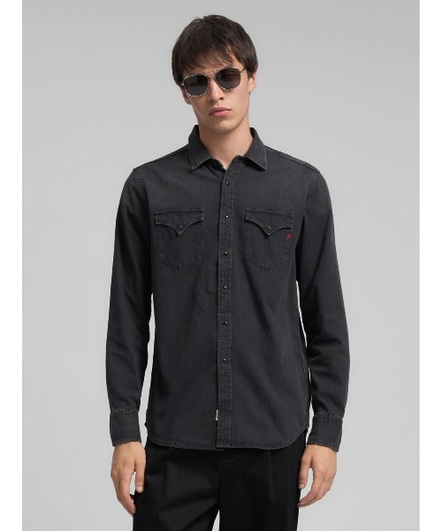 REPLAY（リプレイ） シャツ ブラックデニム ウエスタンシャツ メンズ