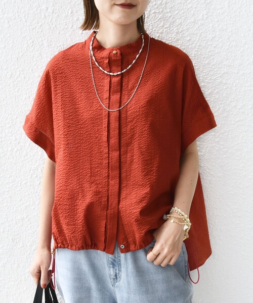 SHIPS（シップス） ブラウス シャツ 「手洗い可能」サッカー 裾