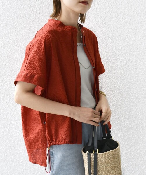 SHIPS（シップス） ブラウス シャツ 「手洗い可能」サッカー 裾