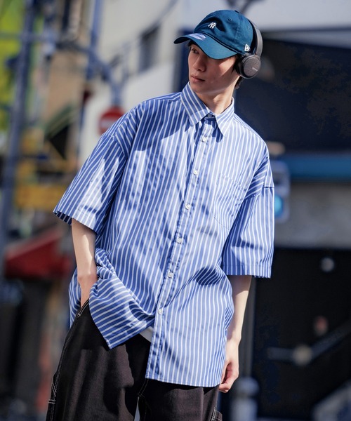 NULL シャツ 「NULL」接触冷感 速乾 ストライプ 半袖シャツ メンズ