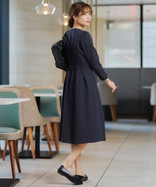 Tiaclasse ワンピース 「洗える」アシンメトリータックフレア