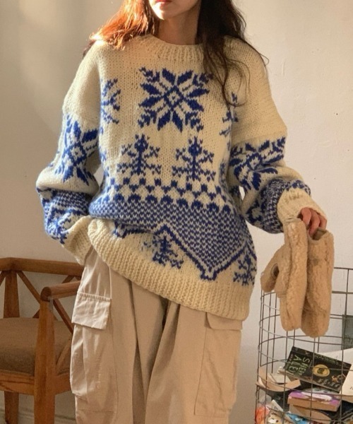 FAVORITO ニット セーター ノルディック柄 ニットセーター レディース