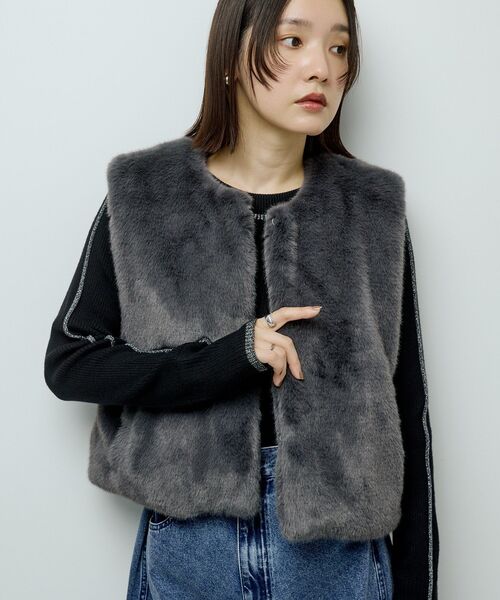 ELENCARE DUE ベスト ジレ フォックス調ファーベスト レディース