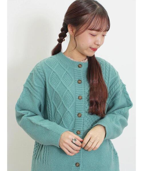 Samansa Mos2（サマンサモスモス） カーディガン パッチワークケーブル