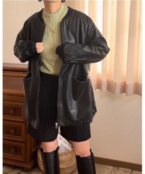 レザージャケット ライダース PUノーカラージャケット レディース