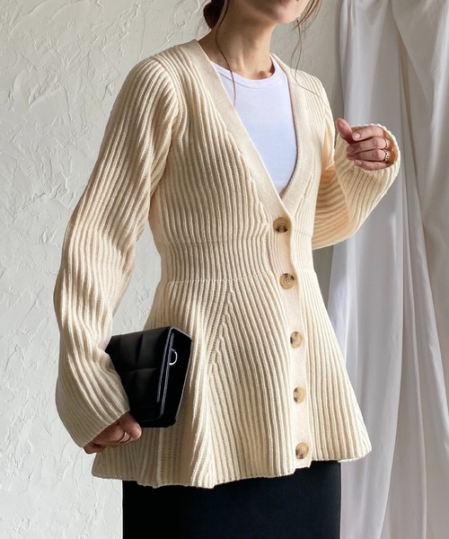 She's Closet カーディガン ミックスカラーミドル丈深Vネックウエスト