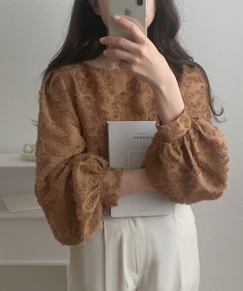 LAUIR（ラウアー） ブラウス シャツ フラワーシアージャガードブラウス