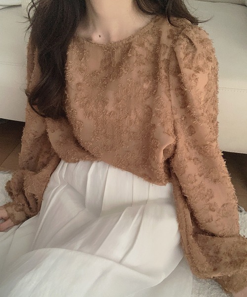 LAUIR（ラウアー） ブラウス シャツ フラワーシアージャガードブラウス