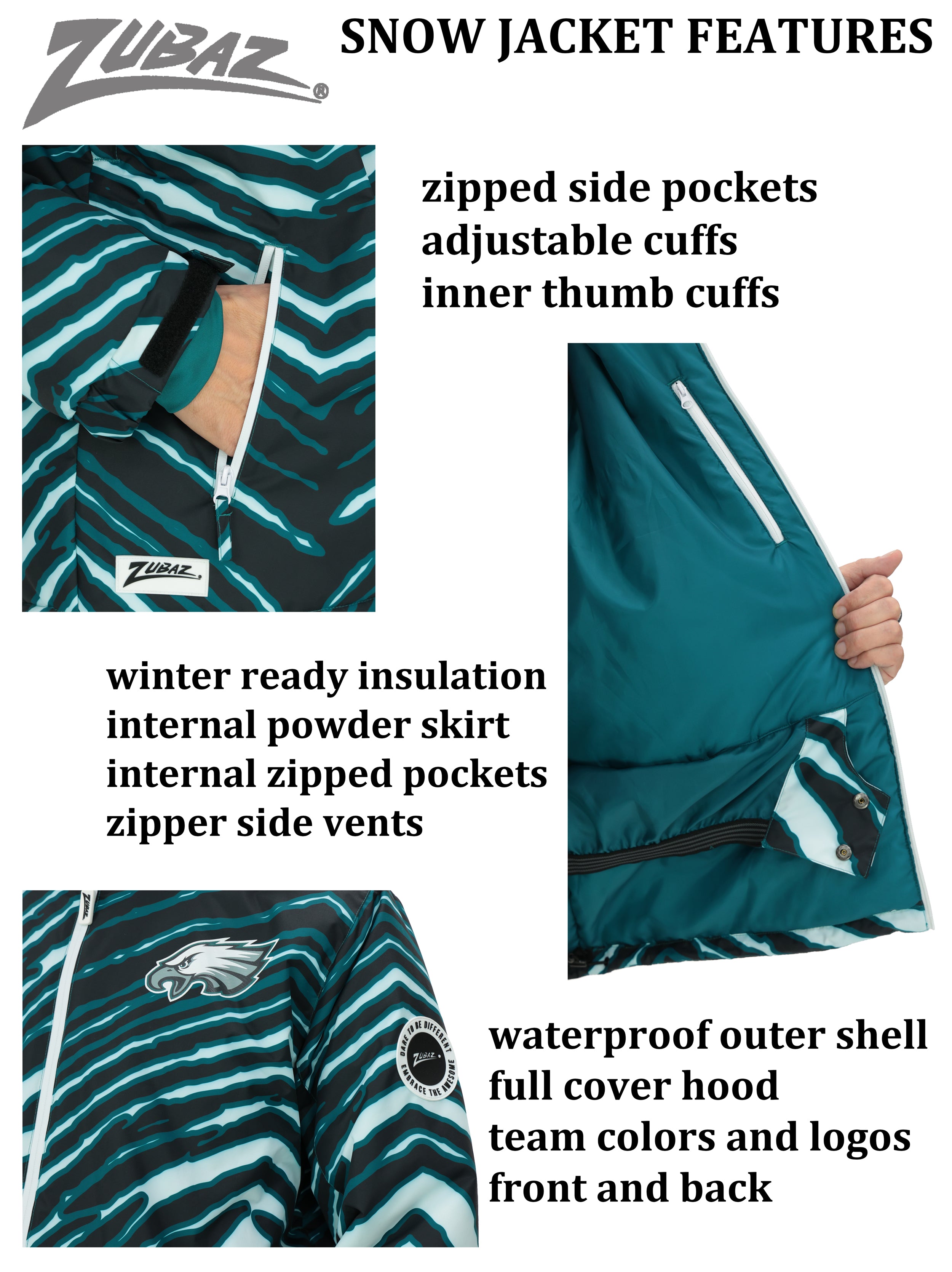 Zubaz NFL Kids Unisex Zebra Team Color Bleacher Blazer Jr Snow Jacket,