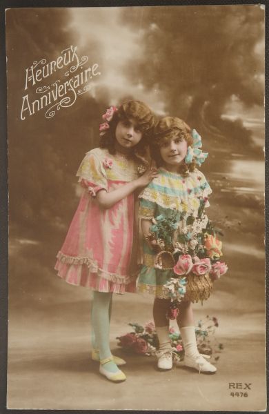 フランス アンティークポストカード ふたりの可愛い女の子