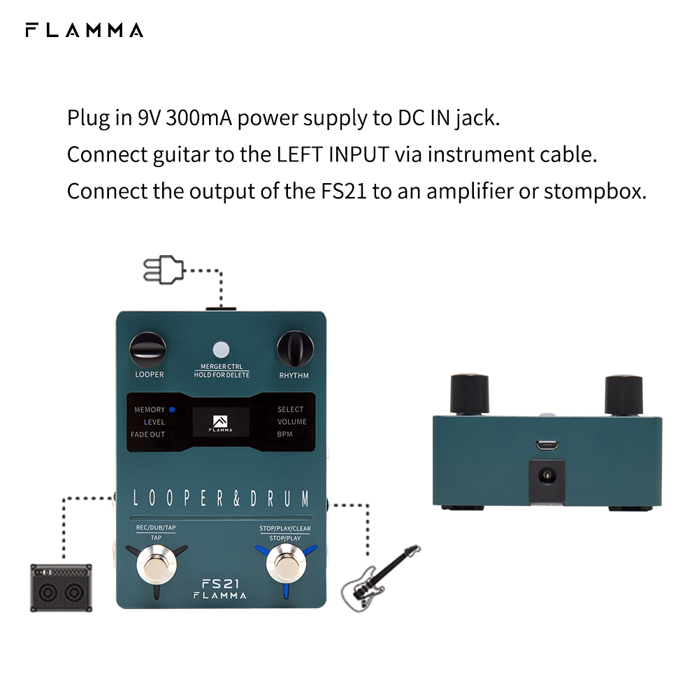 FLAMMA FS21 Drum Machine Looper Guitar Effcts Pedal 160 Minutes