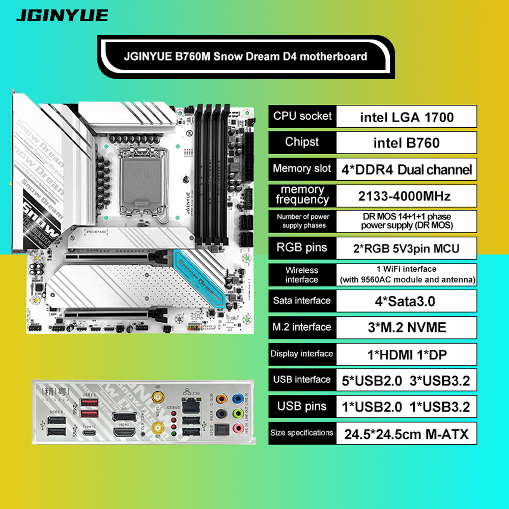 JGINYUE B760M Motherboard LGA 1700 Support Intel i3/i5/i7/i9 12th