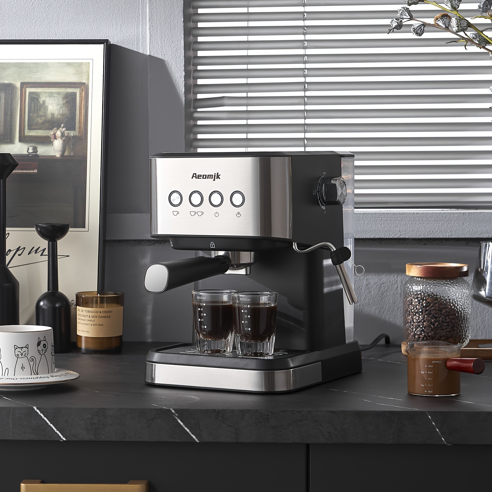 Aeomjk Semi-Automatic Espresso Machine 20 Bar, Professional Coffee