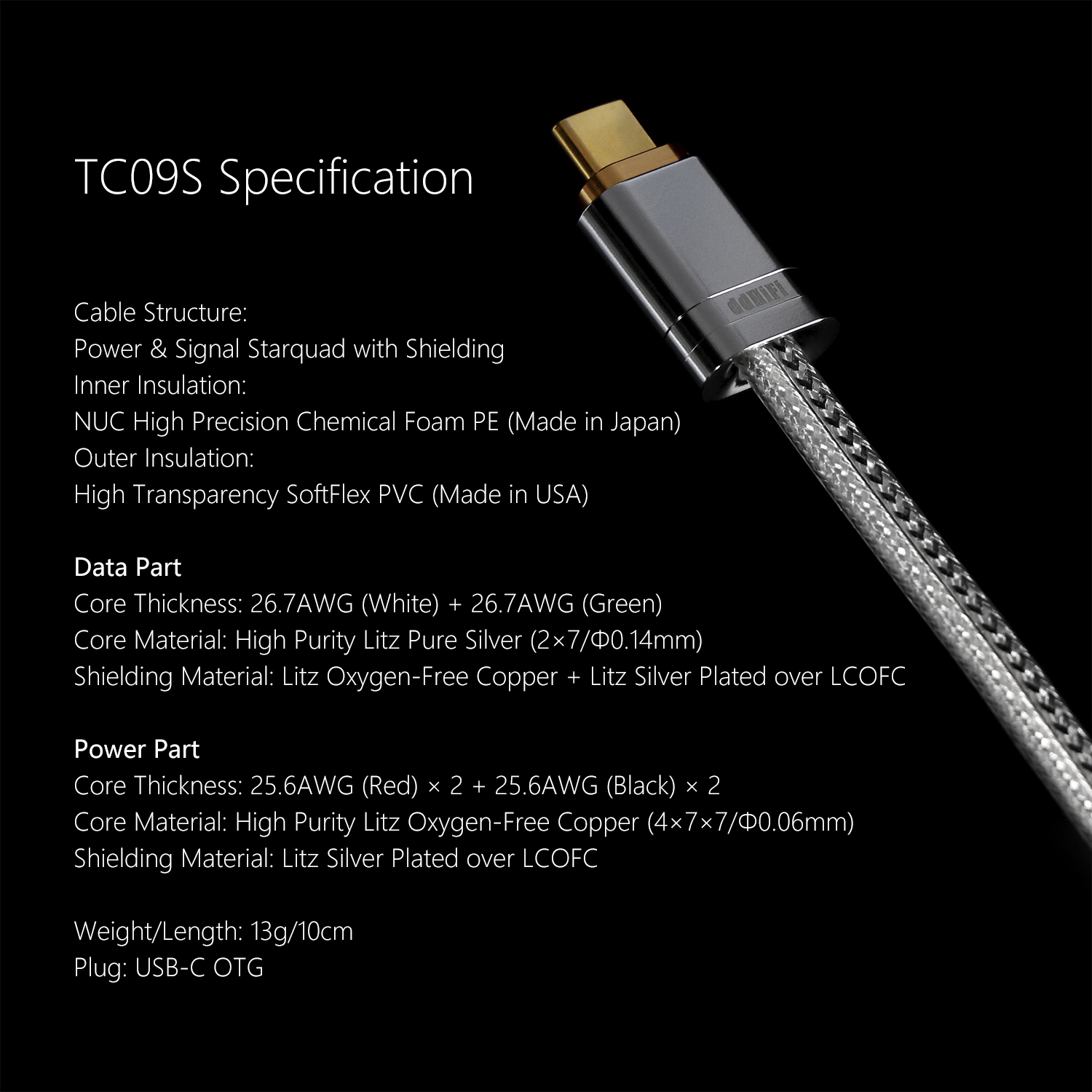 DD ddHiFi All-New Upgraded TC09S USB-C to USB-C OTG Data Cable