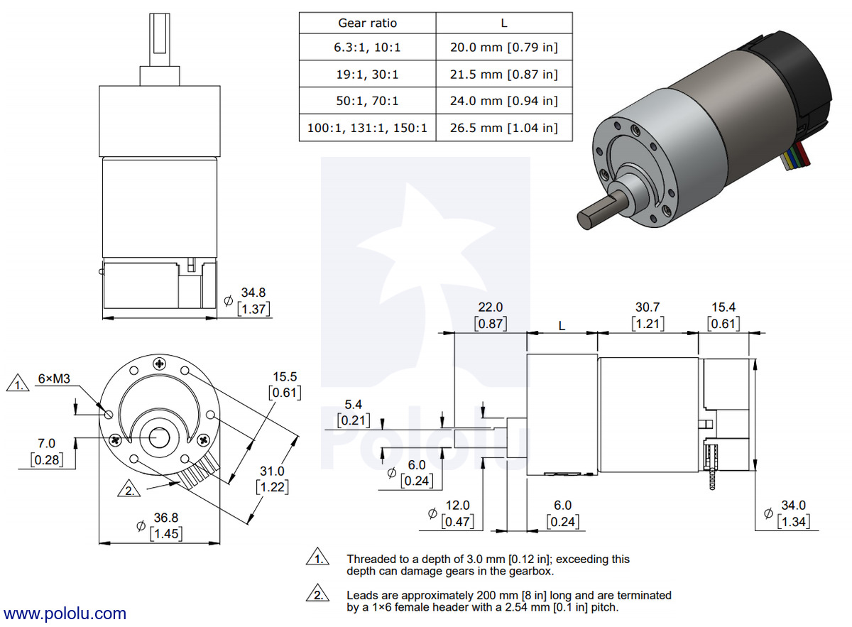 Pololu - 150:1 Metal Gearmotor 37Dx73L mm 24V with 64 CPR Encoder