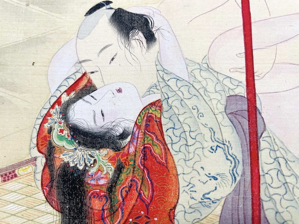 鳥文斎栄之 “春画巻物(女護ヶ島)” 絹本 着色 肉筆浮世絵 / Chōbunsai