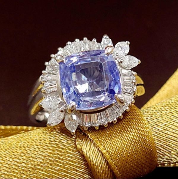 スリランカ産 大粒 3.95ct 非加熱 天然サファイア 天然ダイヤモンド