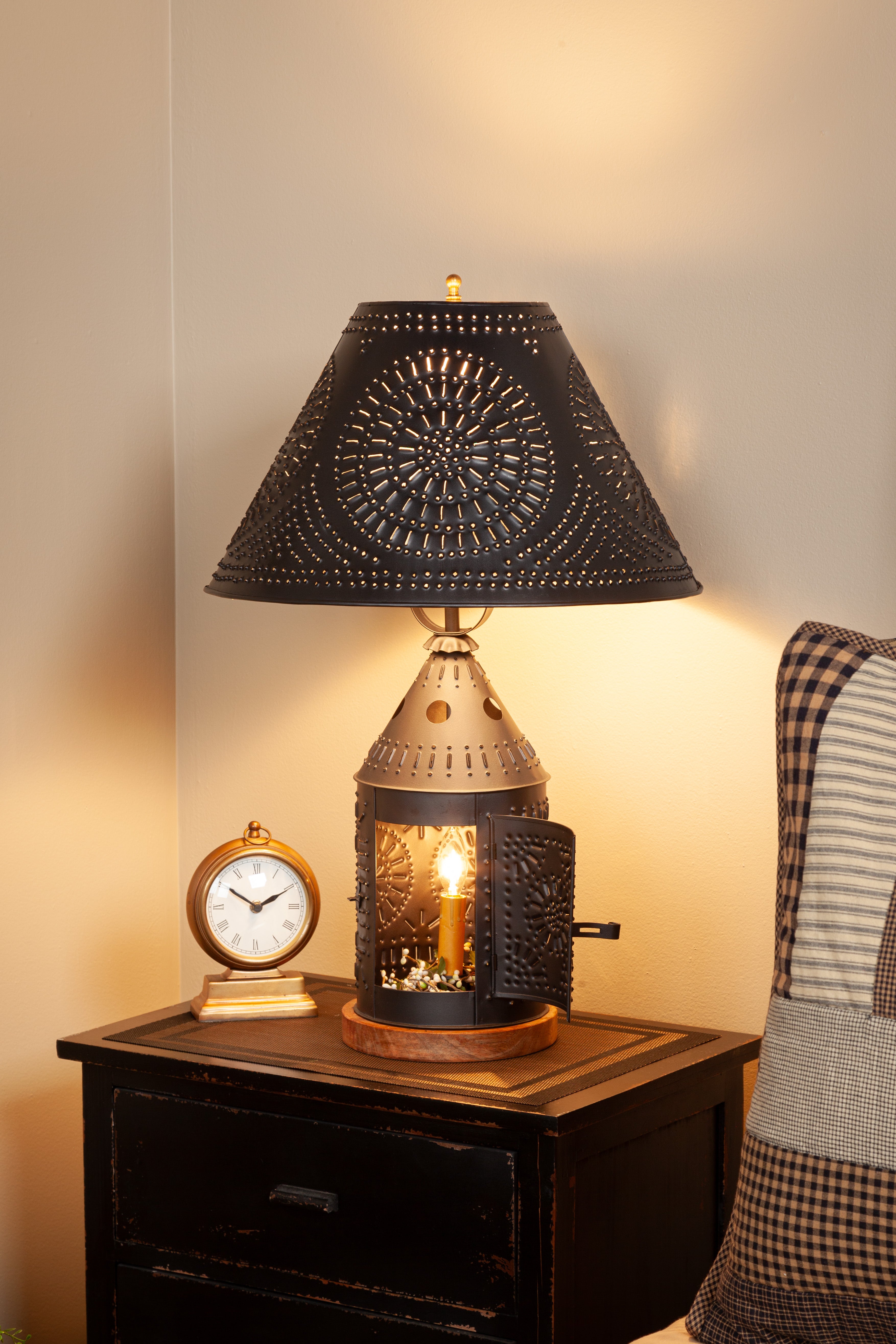 Tinner's Revere Lamp with Punch Tin Shade - Allyson's Place