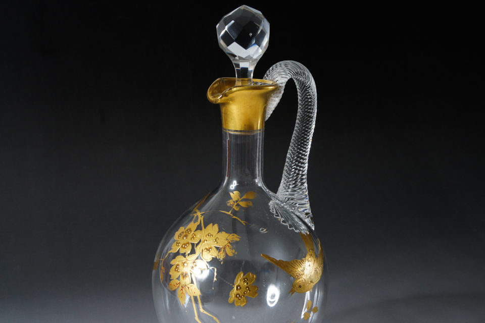 オールドバカラ「ジャポニズム 桜に雀文 金彩 カラフ」《アンティック