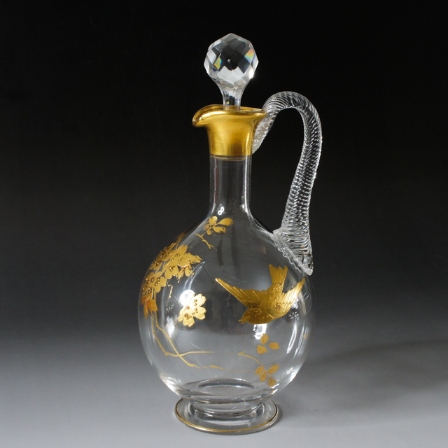 オールドバカラ「ジャポニズム 桜に雀文 金彩 カラフ」《アンティック