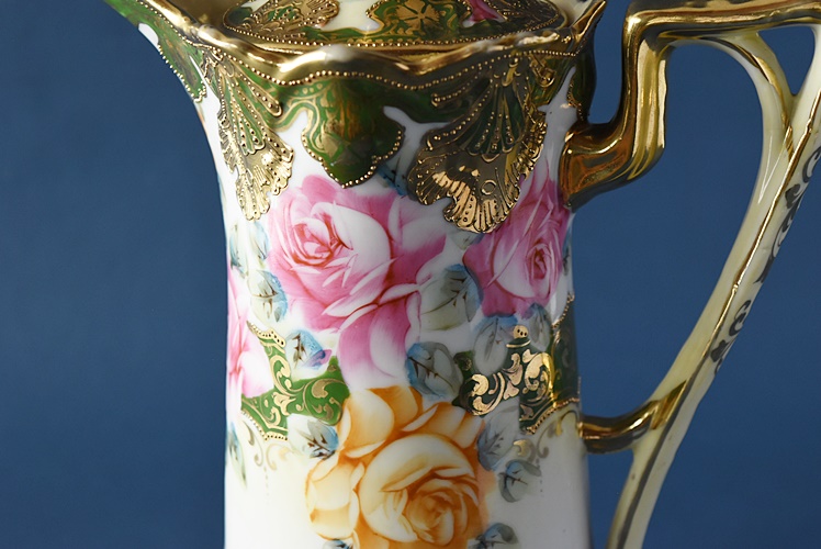 オールドノリタケ 金彩盛り上げ 薔薇 チョコレートポット 里帰り