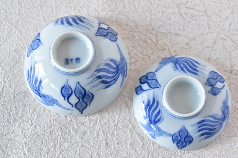 通り物 平戸焼 染付 鳳凰よろけ模様 櫻井製 蓋茶碗 その二 - 生活骨董