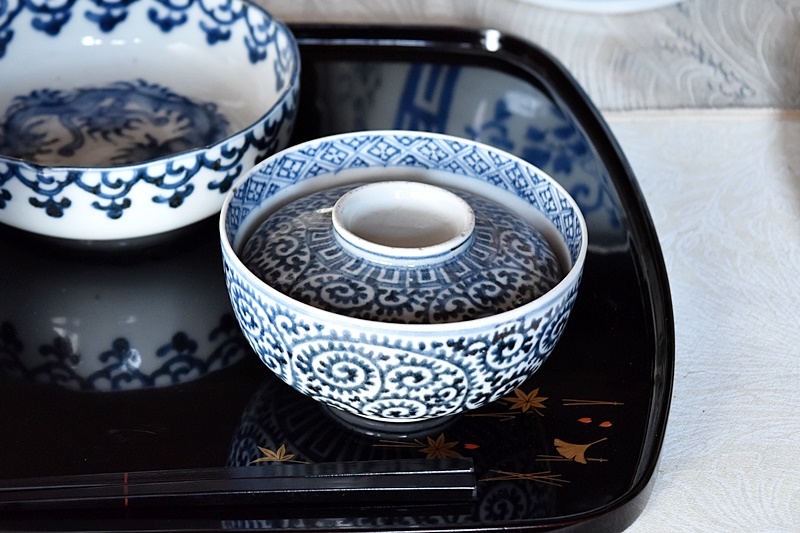 古伊万里 染付 蛸唐草 蓋付茶碗 奈良茶碗 煮物椀 - 生活骨董と古布の