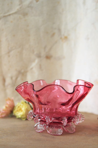 アンティーククランベリーガラスジャムディッシュ ヴィクトリアン